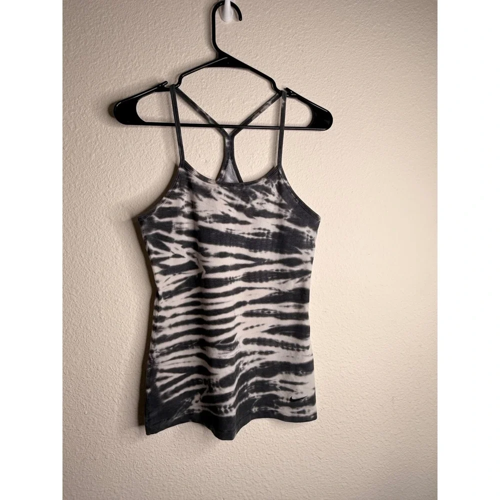 Nike Tank Top Women Tie Dye Racerback Dri-Fit M Athleisure Yoga Black White